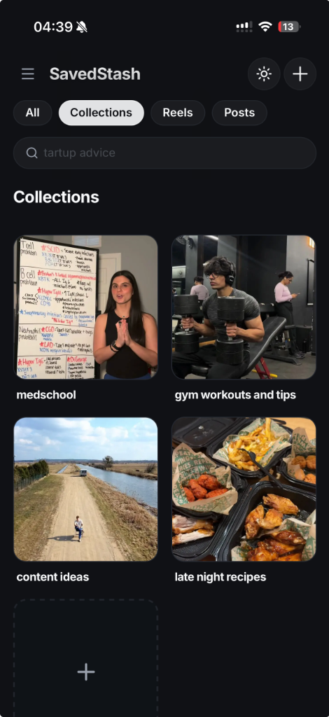 SavedStash organized reel collections interface